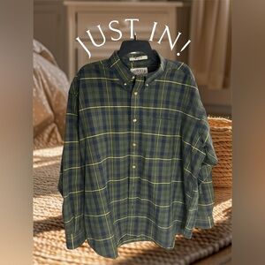 Orvis Shirt Mens Size XL Forest Green /Blk Plaid Button Down Long Sleeve Dress.